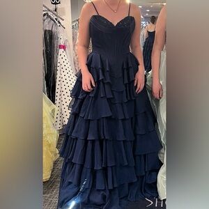 Sherri Hill 56911 Navy Blue Tiered Dress